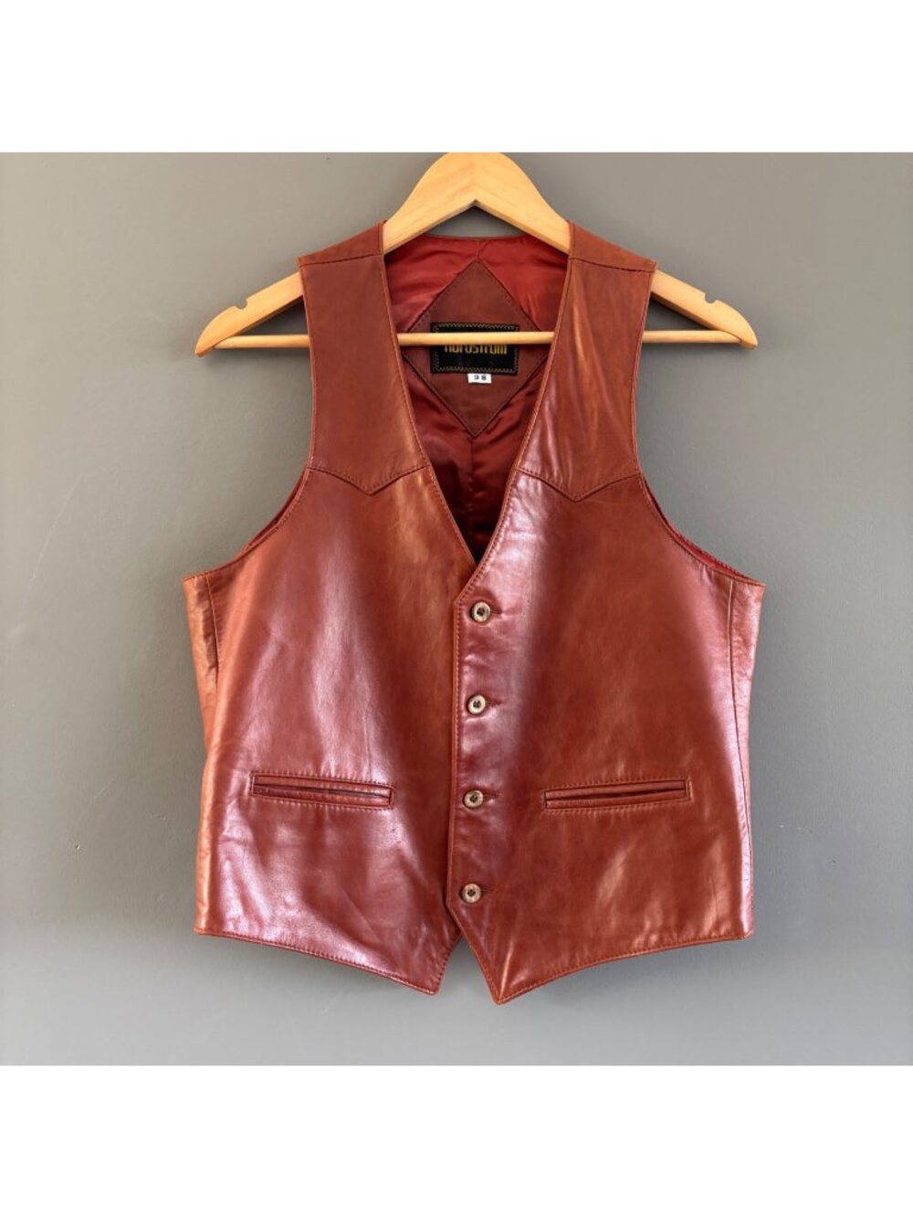 Vintage Vest 70s Nordstrom Cognac Brown Leather Sz 38 Western Rocker Boho Gilet